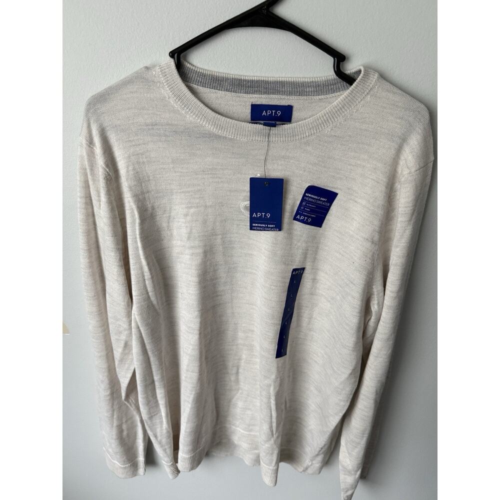 New Apt.9 Sweater Mens L Acrylic Merino Wool Blend Gray Seriously Soft Pullover